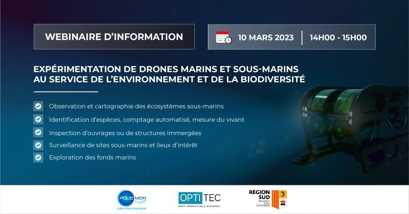 Webinaire d'information : Action drone 2023 « Expérimentation de drones marins et sous-marins au service de l’environnement et de la biodiversité 